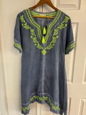 Ruby Yaya Women's Embroidered Embellished Weathered Chambray Dress Size S
